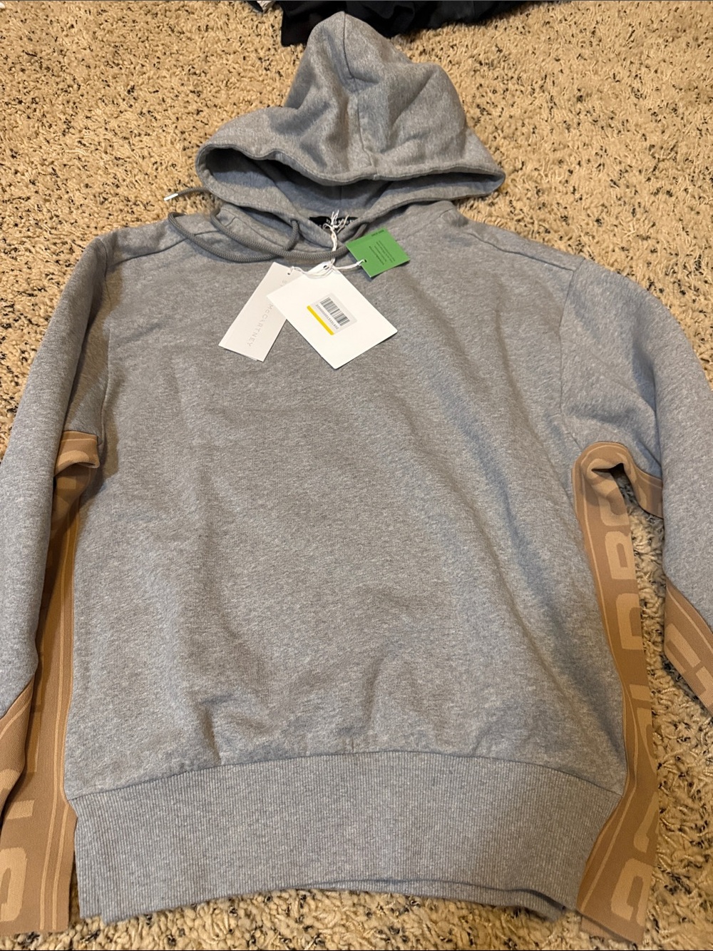 Stella McCartney Light Gray Hoodie with Tan Sleeve Panels